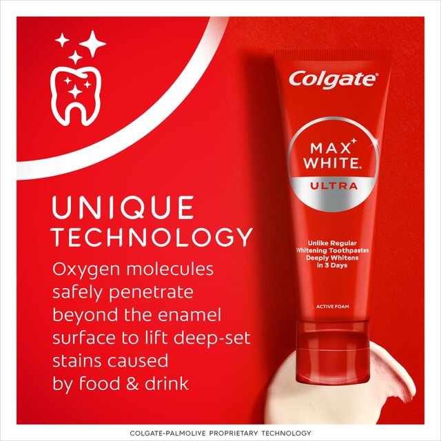 Colgate Max White Ultra Active Foam At Home Teeth Whitening Toothpastee thumbnail 8