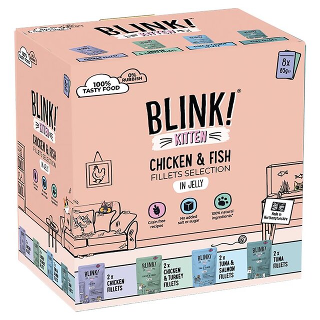 Blink! Kitten Wet Chicken & Fish Premium Fillets in Jelly Multipack Pouches