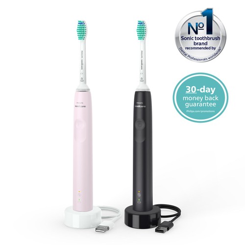 Philips Sonicare Series 3100 Rose & Black Electric Toothbrush Duo Pack thumbnail 2