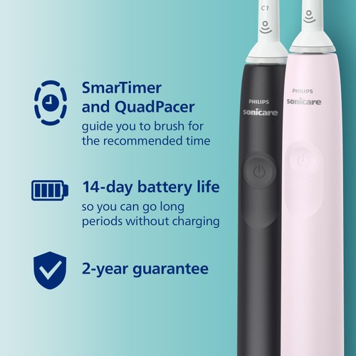 Philips Sonicare Series 3100 Rose & Black Electric Toothbrush Duo Pack thumbnail 5