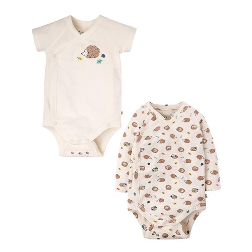 Frugi GOTS Organic 2 pk Body, Hedgehog Huddle/Soft White, 12-18 months