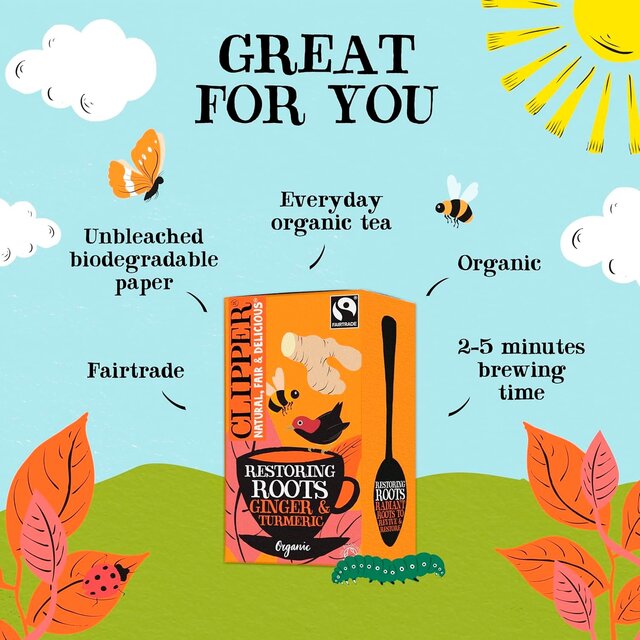 Clipper Organic Fairtrade Restoring Roots Ginger & Turmeric 20 Tea Bags thumbnail 4