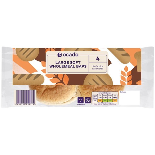 Ocado Large Soft Wholemeal Baps thumbnail 2