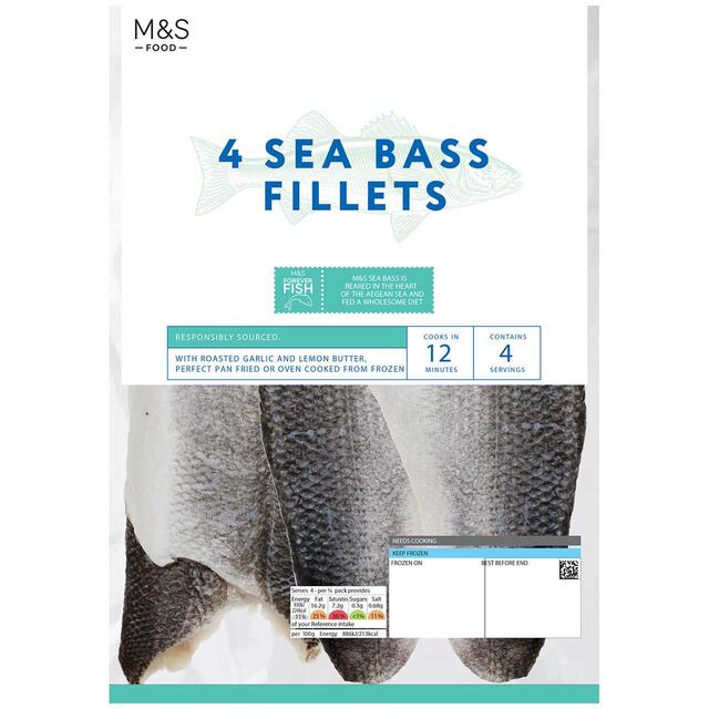M&S 4 Seabass Fillets with Garlic & Lemon Butter Frozen