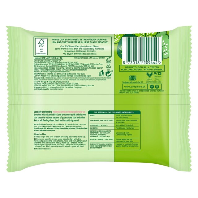 Simple Kind to Skin Biodegradable Face Wipes thumbnail 3