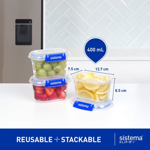 Sistema Klip It Plus 400ml Food Storage Containers 3 Pack Airtight thumbnail 3