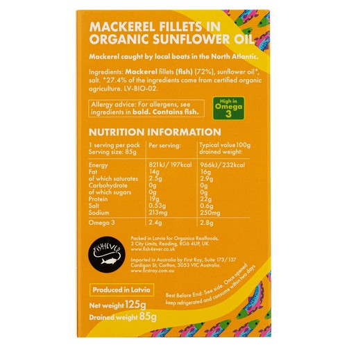 Fish 4 Ever Mackerel Fillets in Organic Sunflower Oil thumbnail 2