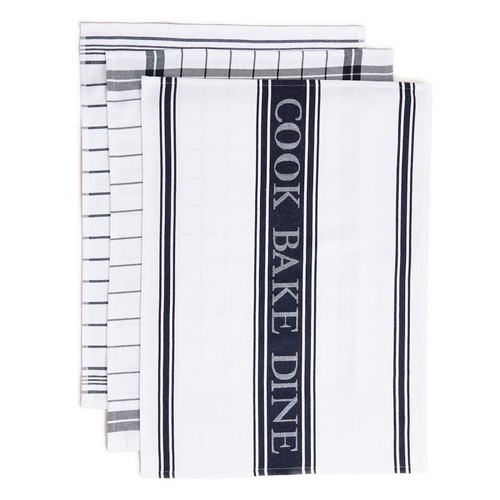 M&S Set of 3 Striped Tea Towels, Blue
