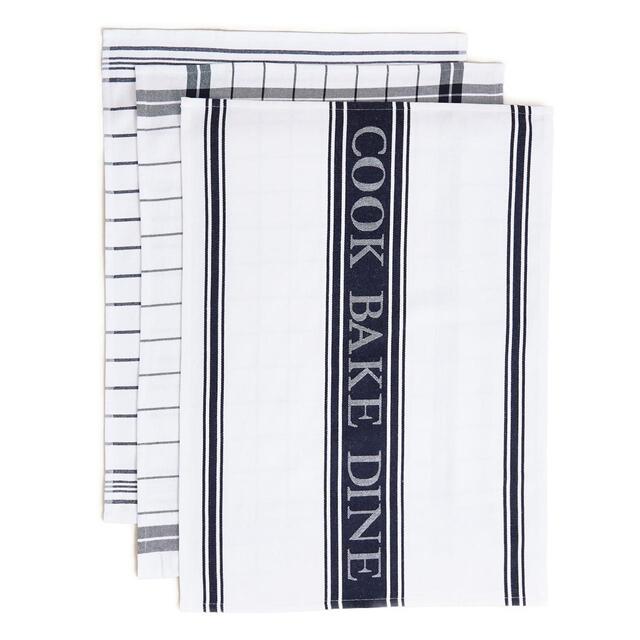 M&S Set of 3 Striped Tea Towels '1SIZE Blue