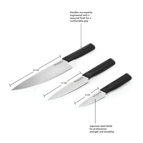 KitchenAid Classic 3-Piece Cooking Knife Set, Sharp Japanese 420J2 Steel thumbnail 3