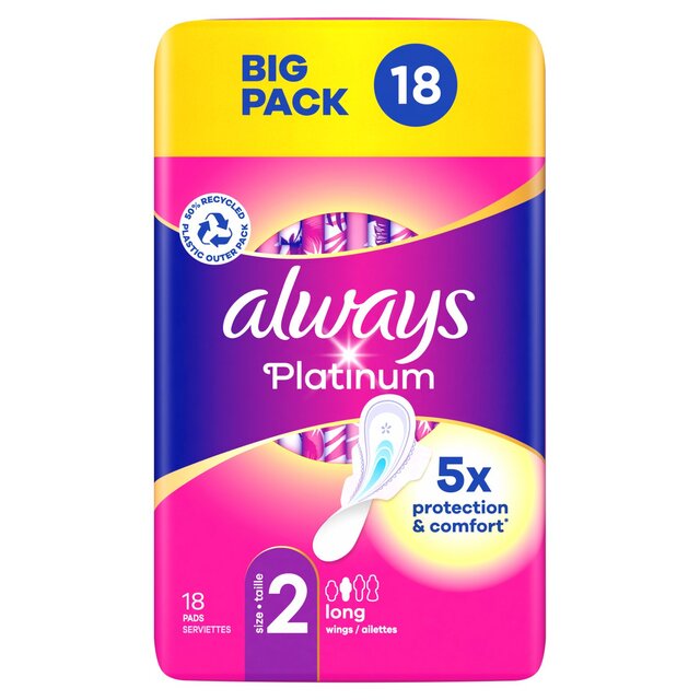 Always Platinum Long Sanitary Towels Wings Size 2
