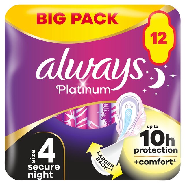 Always Platinum Secure Night Sanitary Towels Wings Size 4