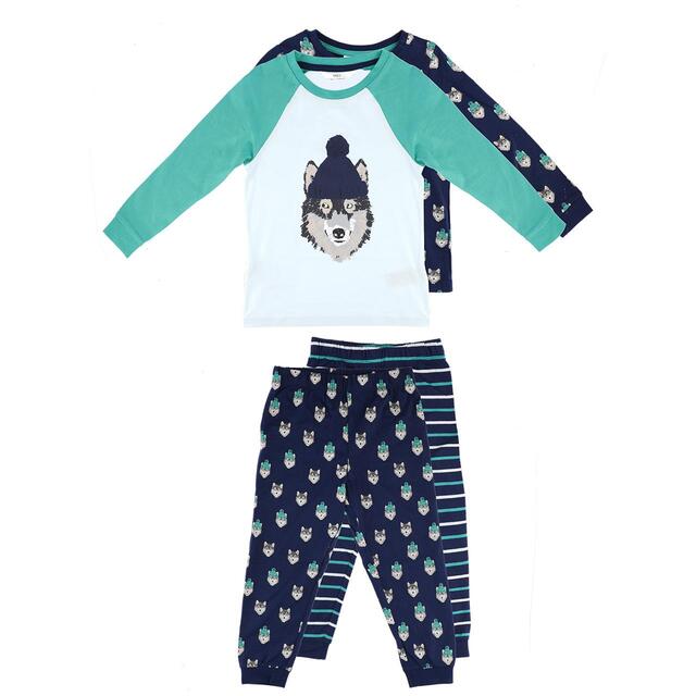 M&S 2pk Cotton Wolf Pyjama Set, 4-5 Y, Blue Mix