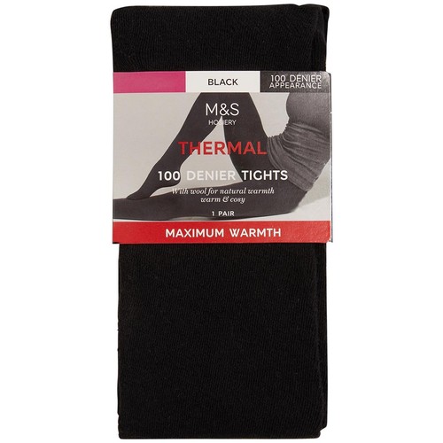M&S Womens 100 Denier Thermal Tights, Small, Black