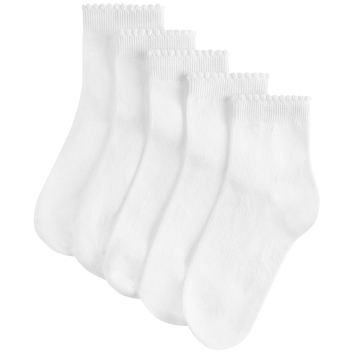 M&S Girls 5 pack of Short Picot Socks 4-7 White