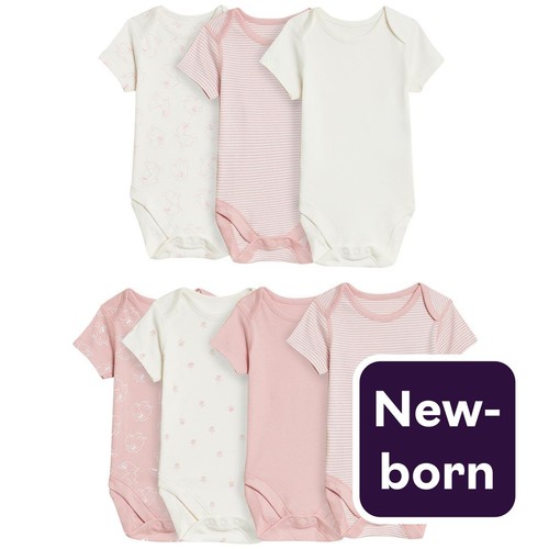 M&S 7P Bodysuits, NB, Pink Mix