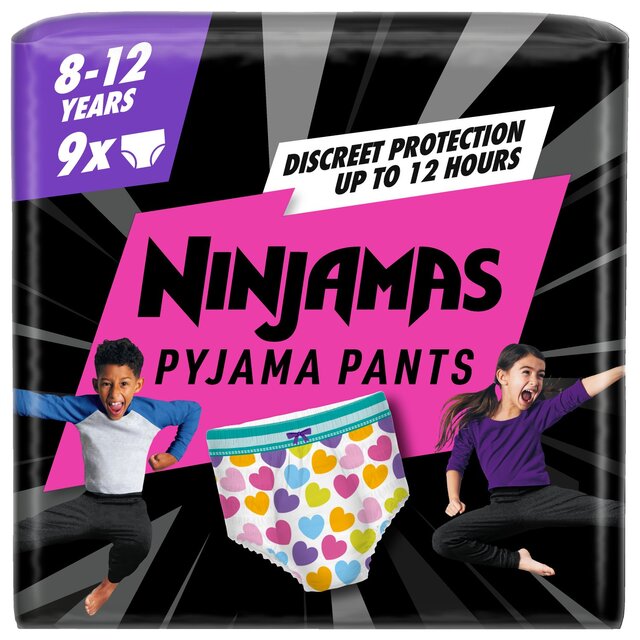Pampers Ninjamas Pyjama Pants Girls, 9 Nappy Pants, 8-12 Years, 27-43kg