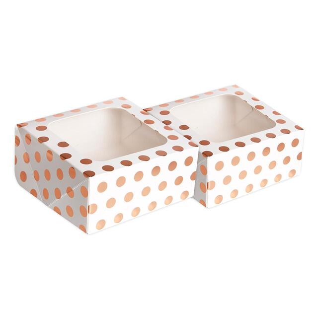 Anniversary House Rose Gold Polka Dot Square Treat Boxes with Window Foil