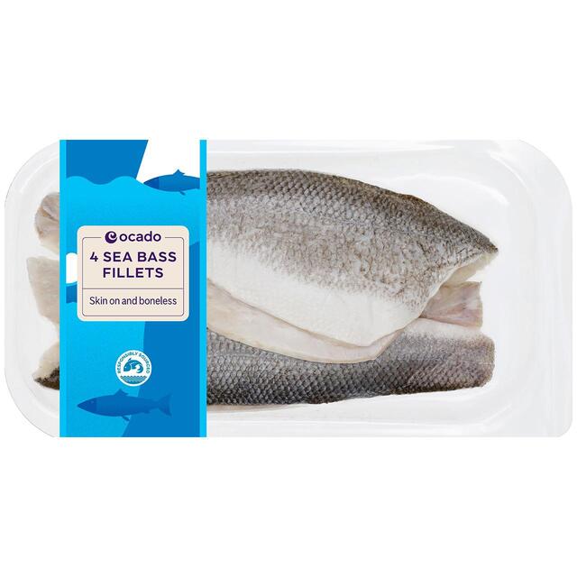 Ocado 4 Sea Bass Fillets Skin On & Boneless