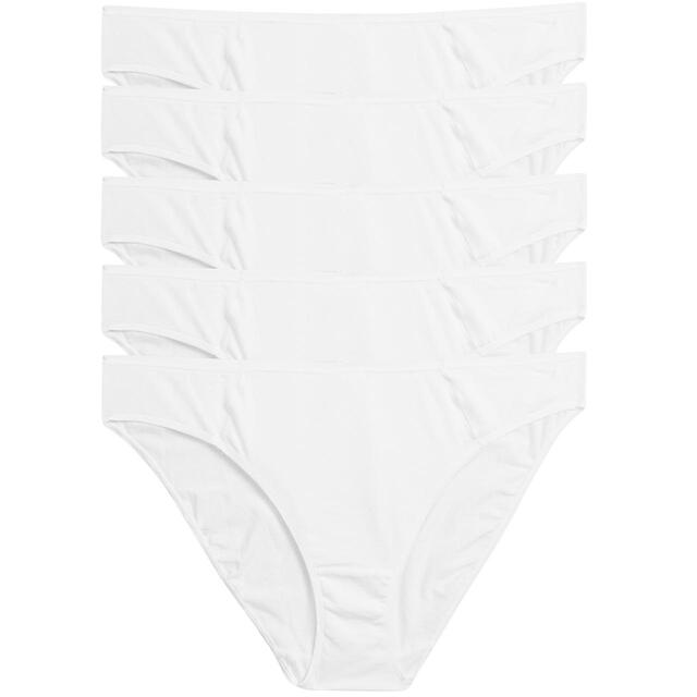 M&S Womens 5pk No VPL Cotton Modal Bikini Knickers 8-18 White