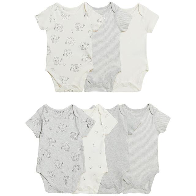 M&S 7pk Lion Bodysuits, Newborn-3 Y, Grey Mix