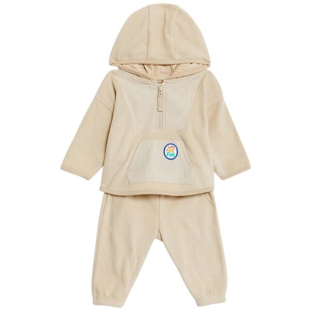 M&S Cotton Hooded Fleece Outfit, 0-3 Months, Beige