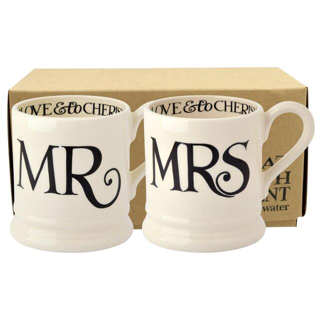 Emma Bridgewater Black Toast Mr & Mrs 1/2 Pint Mugs Boxed