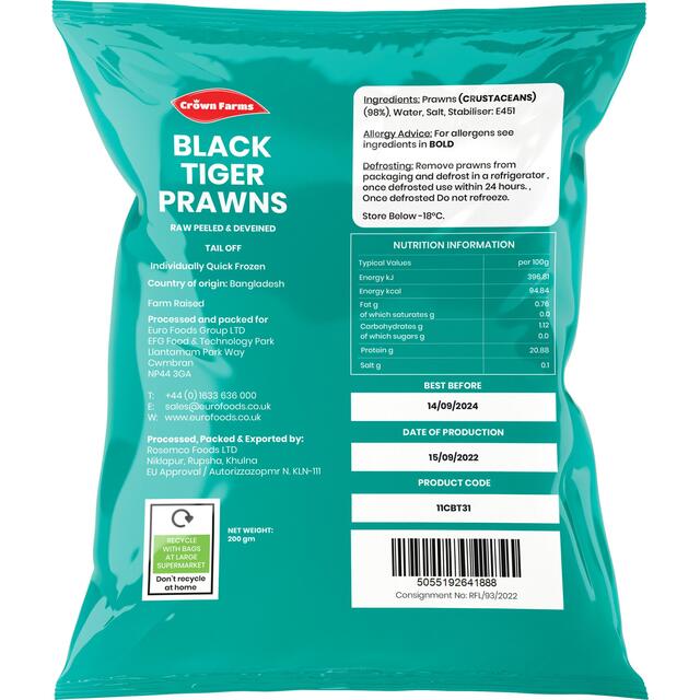 Crown Farms Raw Black Tiger King Prawns thumbnail 2
