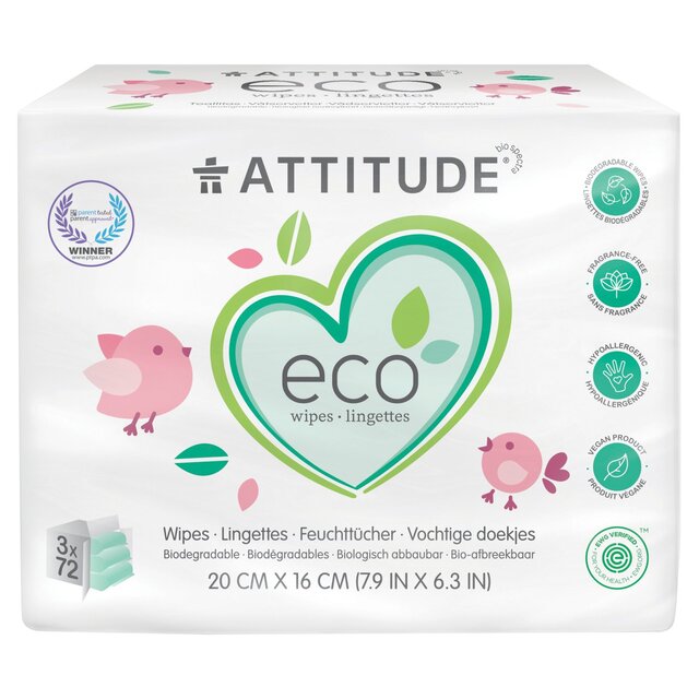 Attitude Eco 100% Biodegradable Baby Wipes, Multipack