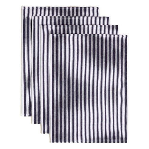 M&S Collection Set of 4 Cotton Rich Basket Weave Tea Towels One Size Blue