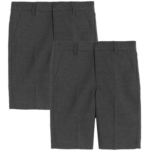M&S Boys Slim Leg School Shorts, 2 Pack, 13-14 Years, Grey thumbnail 2