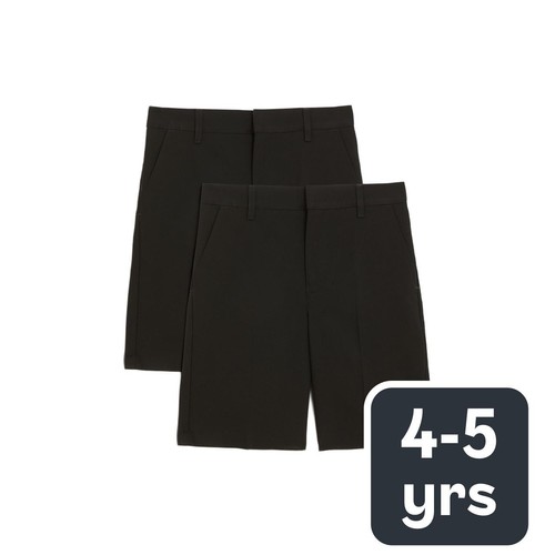 M&S Boys Regular Leg School Shorts, 2 Pack, 4-5 Years, Black