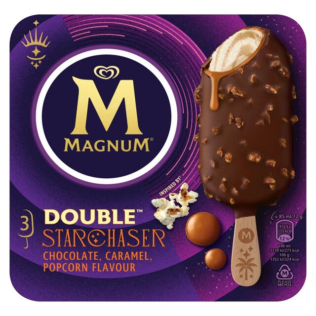 Magnum Double Starchaser Chocolate, Caramel, Popcorn Ice Cream Sticks thumbnail 2