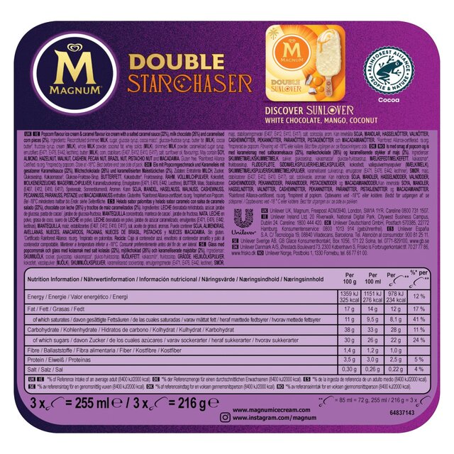 Magnum Double Starchaser Chocolate, Caramel, Popcorn Ice Cream Sticks thumbnail 3