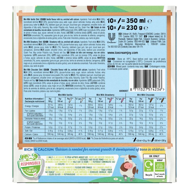 Wall's Mini Milk Vanilla, Strawberry & Chocolate Ice Cream Lollies thumbnail 3