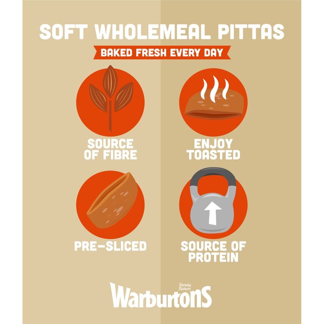 Warburtons 4 Soft Wholemeal Pittas thumbnail 2