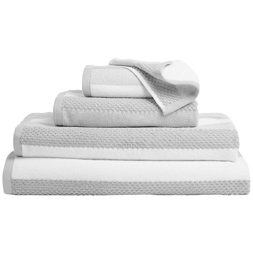 M&S Collection Pure Cotton Striped Textured Face Towel, Silver Grey
