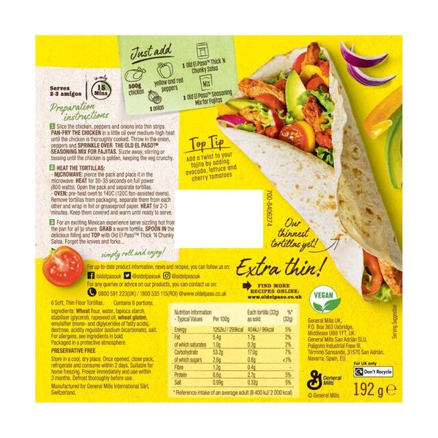 Old El Paso Large Extra Thin Tortilla Wraps thumbnail 2