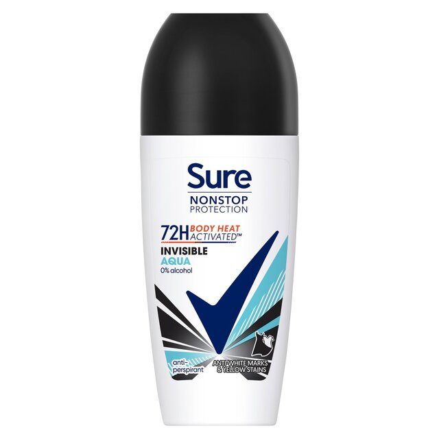 Sure Women 72hr Nonstop Antiperspirant Deodorant Roll On Invisible Aqua thumbnail 2