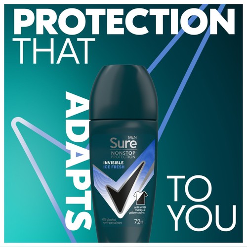 Sure Men 72hr Nonstop Antiperspirant Deodorant Roll On Invisible Ice thumbnail 2