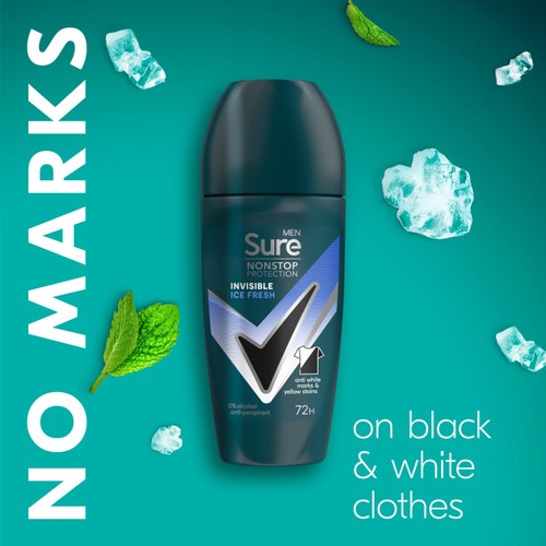 Sure Men 72hr Nonstop Antiperspirant Deodorant Roll On Invisible Ice thumbnail 3
