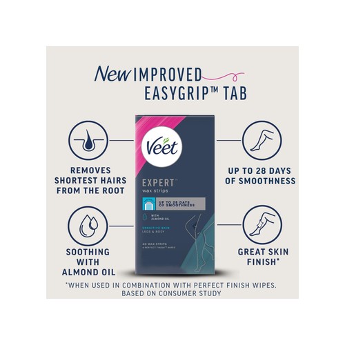 Veet Expert Wax Strips Legs Body Sensitive Hair Removal thumbnail 2