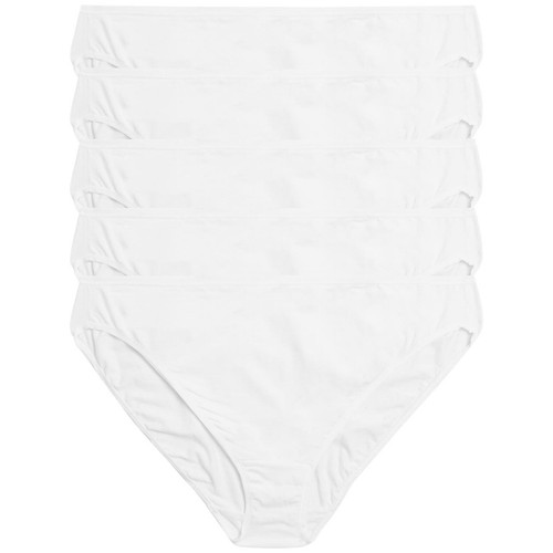 M&S Collection No VPL Cotton Modal High Leg Knickers, 5 Pack, 10, White