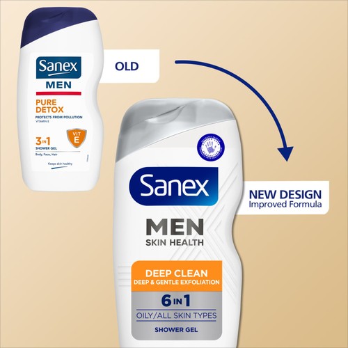 Sanex Men Skin Health Deep Clean 6 in 1 Body Wash Shower Gel thumbnail 3