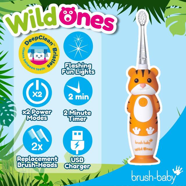 Brush-Baby Kids WildOnes Electric Toothbrush Toby Tiger thumbnail 2