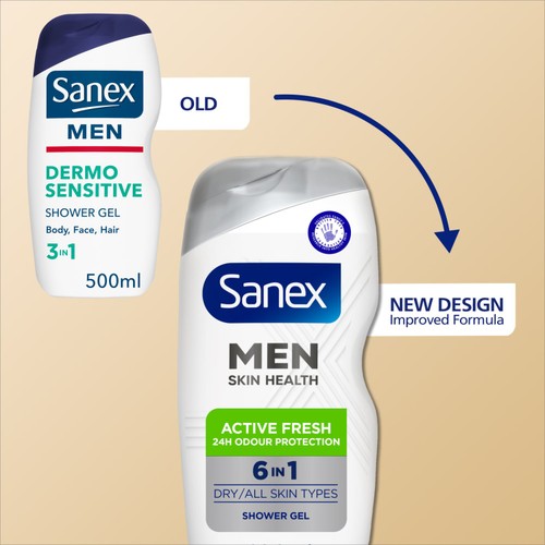 Sanex Men Skin Health Active Fresh 6 in 1 Body Wash Shower Gel thumbnail 2