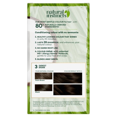 Clairol Natural Instincts Semi-Permanent No Ammonia Hair Dye 3 Dark Brown thumbnail 3