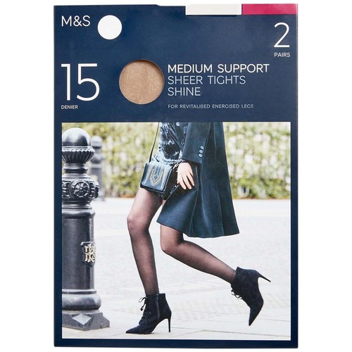 M&S 15 Denier Medium Support Sheer Tights, 2 Pack, Large, Rose Quartz