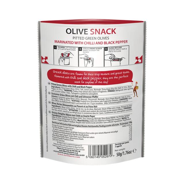Mr Filberts Olive Snacks Green Olives with Chilli & Black Pepper thumbnail 3