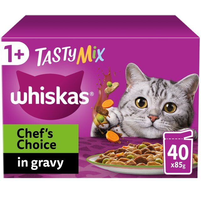 Whiskas 1+ Cat Pouches Tasty Chef mix with Veg in Gravy